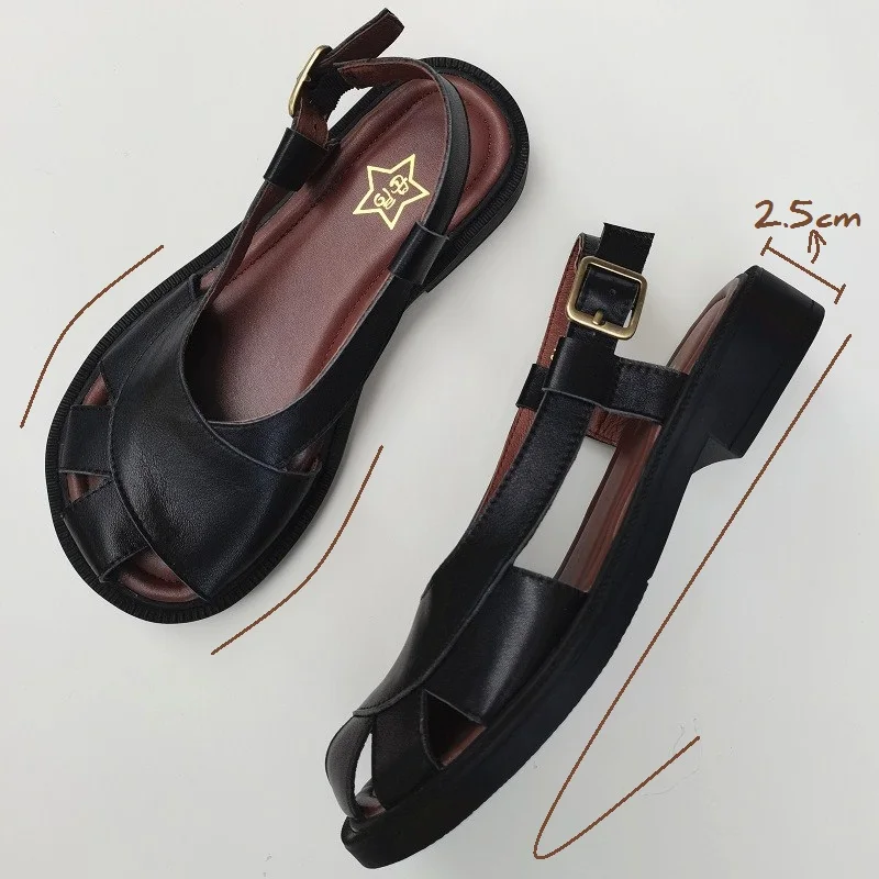 Careaymade-Genuine Leather big shoes wide sandals women\'s original Leather Handmade single breathable soft sole casual sandals