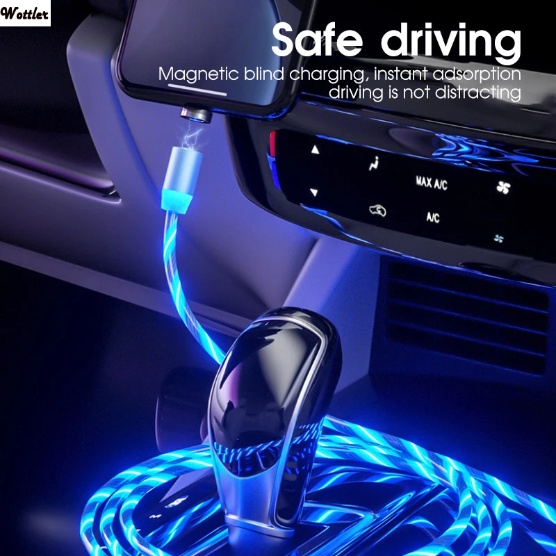 Цветной светодиодный USB-кабель Type-C для Samsung, кабель для быстрой зарядки для Xiaomi Redmi Note, магнитный кабель, шнур, универсальные кабели