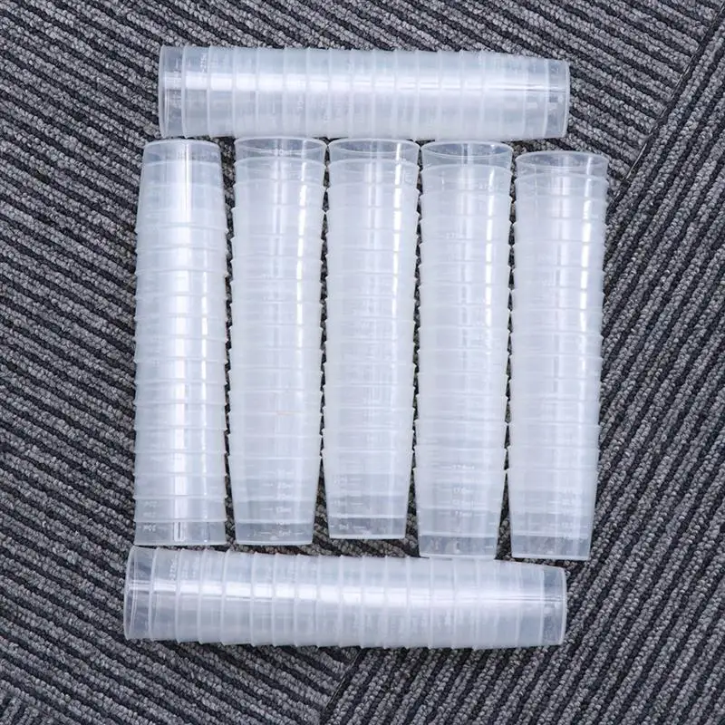 25/100 sztuk 30ml z podziałką z tworzywa sztucznego kubki laboratorium skala pomiarowa puchary przezroczysty pojemnik na płyny do mieszania farb plamy z żywicy epoksydowej