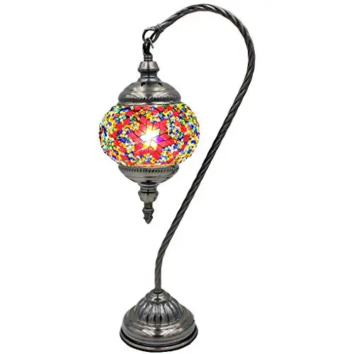 Silver Fever Handcrafted Mosaic Turkish Lamp Moroccan Glass Table Desk Bedside Light Bronze Base with E12 Bulb (Star of david This