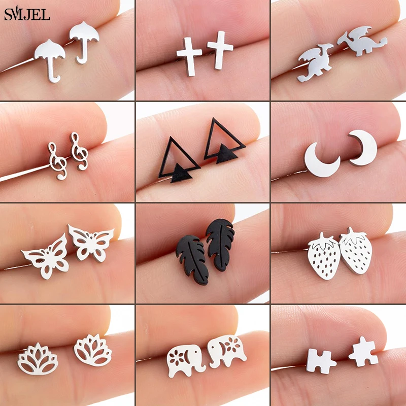 Edelstahl Ohrringe Modeschmuck Kleintier Ohr stecker Punk Cross Musik Regenschirm Ballett Ohr stecker Pen dientes Geschenke