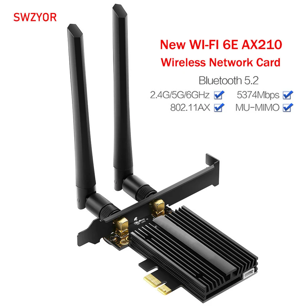 

WiFi 6E Intel AX210 Wireless Wifi Adapter Tri band PCIe Network Card 2.4G/5G/6Ghz 802.11AX Bluetooth 5.2 for PC Support Win10/11