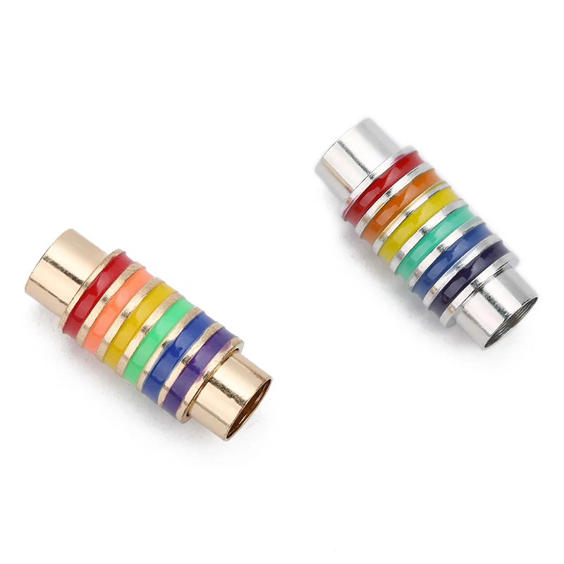 4pcs/lot 6mm Hole Gold Black Copper Rainbow Magnetic Clasps for Bracelet Connectors Leather Cords Bracelets Jewelry Marking