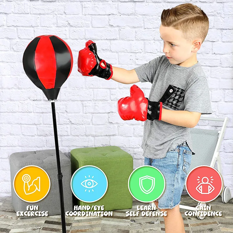 Boksebag for barn - boksesett inkluderer boksehansker og stående boksesekk for gutter og jenter i alderen 3-8 år. 2