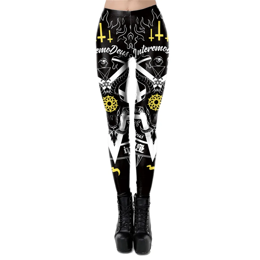 [ของฉัน Secret] 2021กางเกงขายาวผู้หญิง Ouija Baphomet พิมพ์ Leggins ซาตาน Dark สีดำกางเกงสำหรับฟิตเนส Streetwear slim Legins