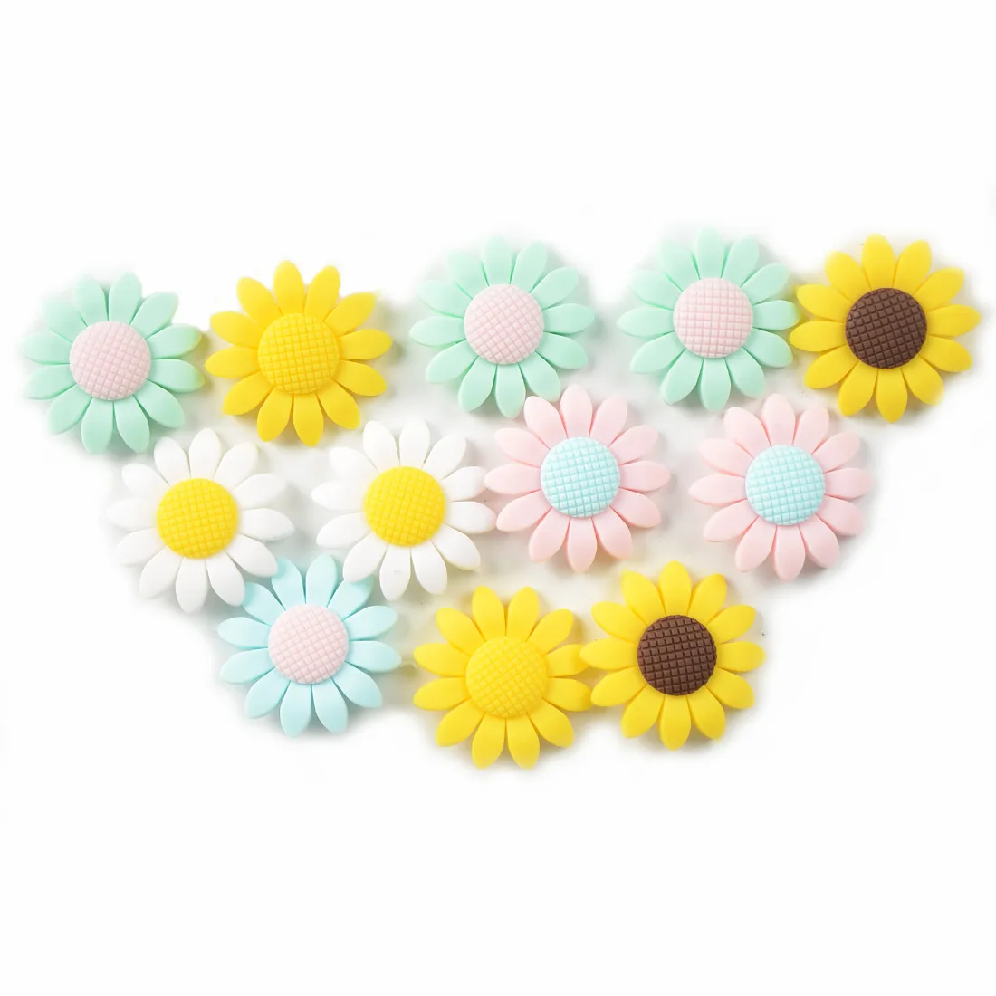 

10pcs Baby Teether Beads Food Grade Silicone Sunflower Flower Gutta Percha Beads Molars Toy Jewelry Beads DIY Nipple Chain