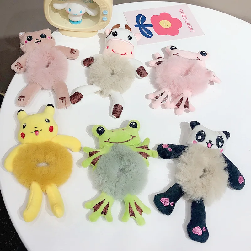 New Korea Cartoon Bear Frog Hair Band Hairwear for Women Girls Children Lovely Fluffy Animal Elastic Hair Rope Hair Accessories