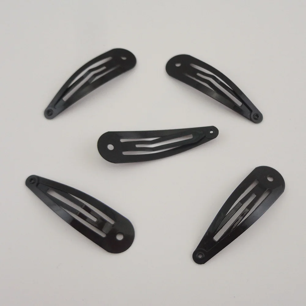 

100PCS 5.0cm Black Tear Drop Metal Snap Clip with Hole for DIY Hair Bows Plain Hairpin at Lead free and Nickle free