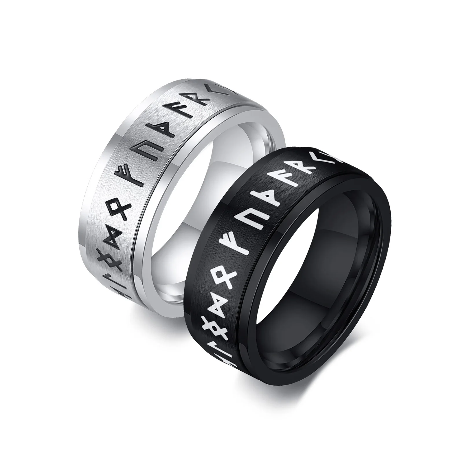 Divination Spinner Ring With Runes. Stainless Steel Norse Witch Ring. Elder Futhark Runes Ring. Norse Pagan Ring With Runes