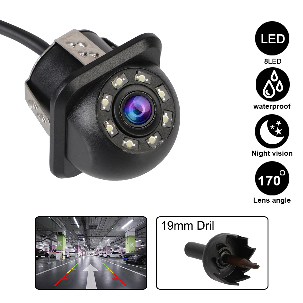 Auto Parking Assistance Wide Angle Backup Camera Parking Monitoring 8 LED 170° Car Rear View Camera Car Infrared Night Vision