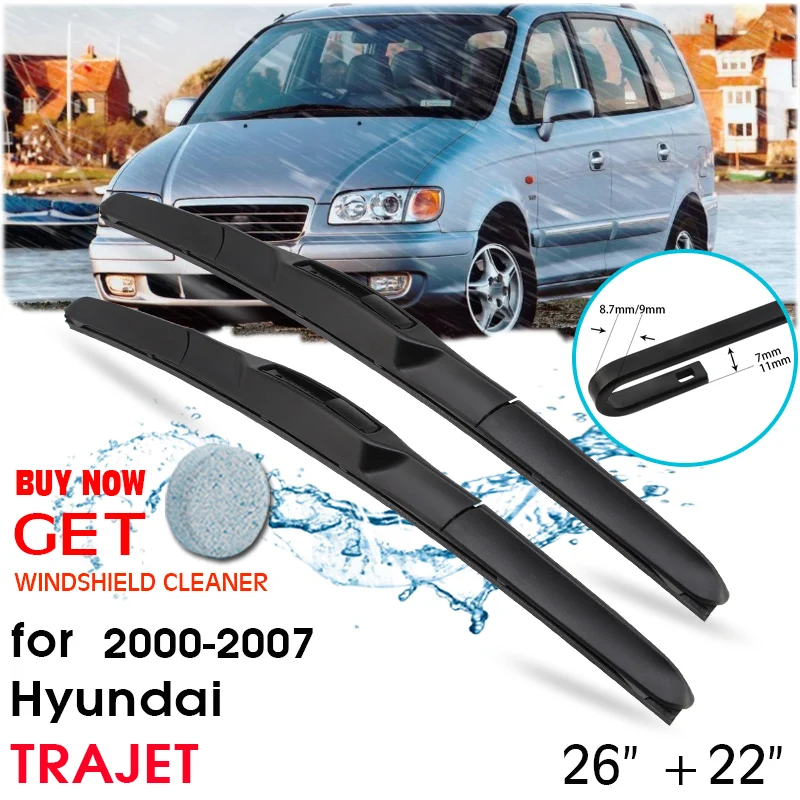 

Car Blade Front Window Windshield Rubber Silicon Refill Wiper For Hyundai TRAJET 2000-2007 LHD / RHD 26"+22" Car Accessories