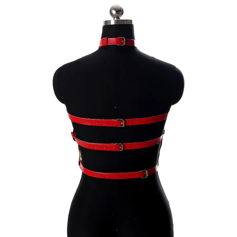 Red Lingerie Leather Harness Belt Chain Punk Fashion Street Bondage Top Chest Pentagram Sexy Suspender Adjustable Club Dance