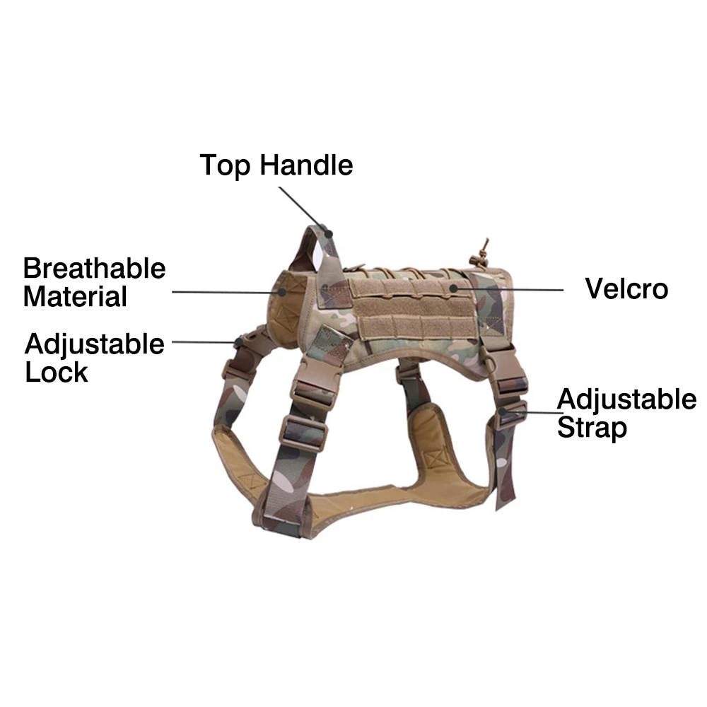 Tactical Military Pet Service Dog Harness Army K9 Working Collar Vest Handle Leash Lead Training German Shepherd Quick Release