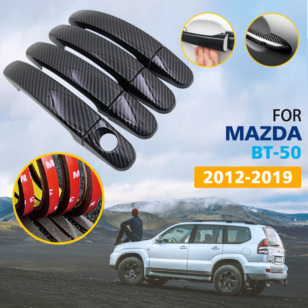 Black Colour Carbon Fiber Door Handles Cover Trim for Mazda BT-50 BT 50 BT5 2012~2019 Car Accessories 2013 2014 2015 2016 2017