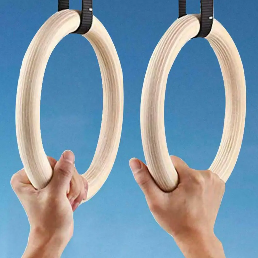 28mm 32mm Wooden Fitness Training Ring Birch Gymnastic Rings Strength Training Gymnastic Rings Pull Up Strength Workout Ring