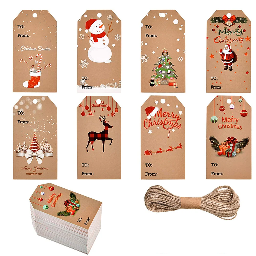 50-100pcs Merry Christmas Tags Kraft Paper Card Gift Label DIY Hang Tags Gift Wrapping Decor Gift Card Christmas Favors Supplies