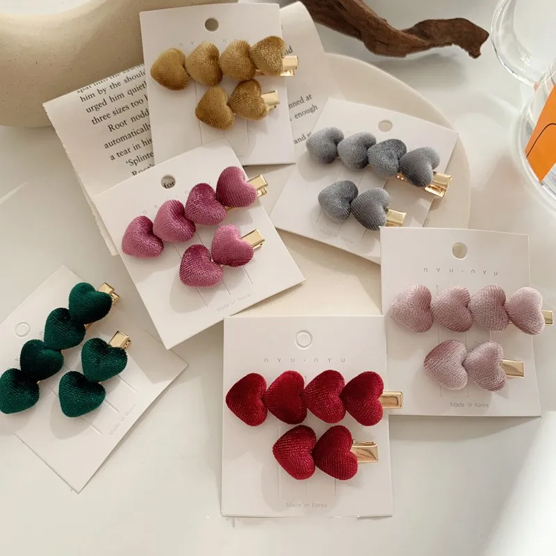 Fashion velvet love hair clip ins sweet bangs clip hairpin female autumn and winter side clip for Girls Women\'s Hair Accessories