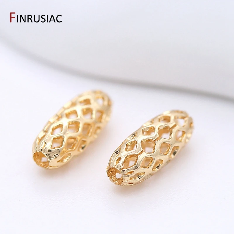 High Quality Brass Metal Gold Plated Hollow Long Tube Beads Accessories Oval Beads DIY Jewelry Making