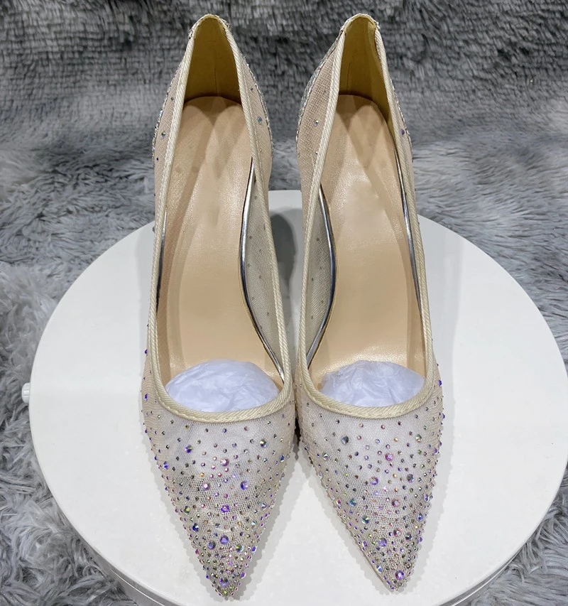 Heelgoo – chaussures d'été à talons hauts et bout pointu pour femme, élégantes, en tissu gaze avec strass, pour mariage