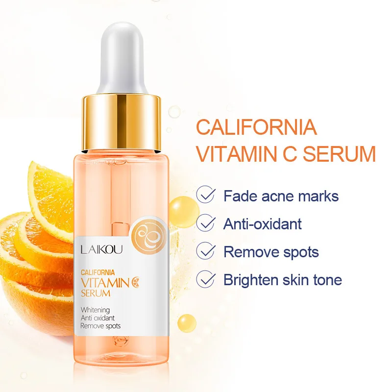 30ml LAIKOU California Vitamin C Face Serum Natural VC Essence Reduce Spots Even Skin Tone Anti Wrinkle Tighten Skin Face Care