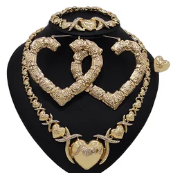 Yulaili Heart Shape Bridal Jewelry Sets Necklace Big Earrings Bracelet Ring For Women Wedding Party Jewellery Decoration