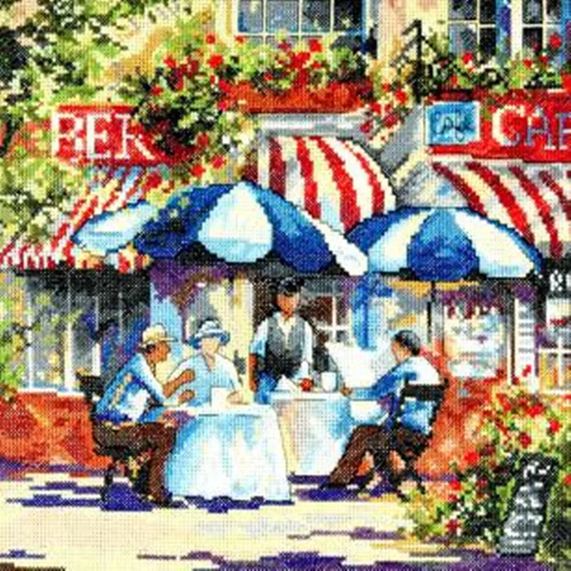 Cafe In The Sun Counted Cross Stitch Patterns Kits Unprinted Canvas Embroidery Package 11 14CT DIY Handmade Crafts Sets Painting