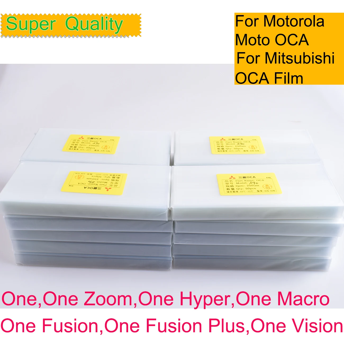 50Pcs/Lot OCA Optical Clear Adhesive For Motorola Moto One Fusion Plus Vision Zoom For Mitsubishi Film One Macro Hyper OCA Glue