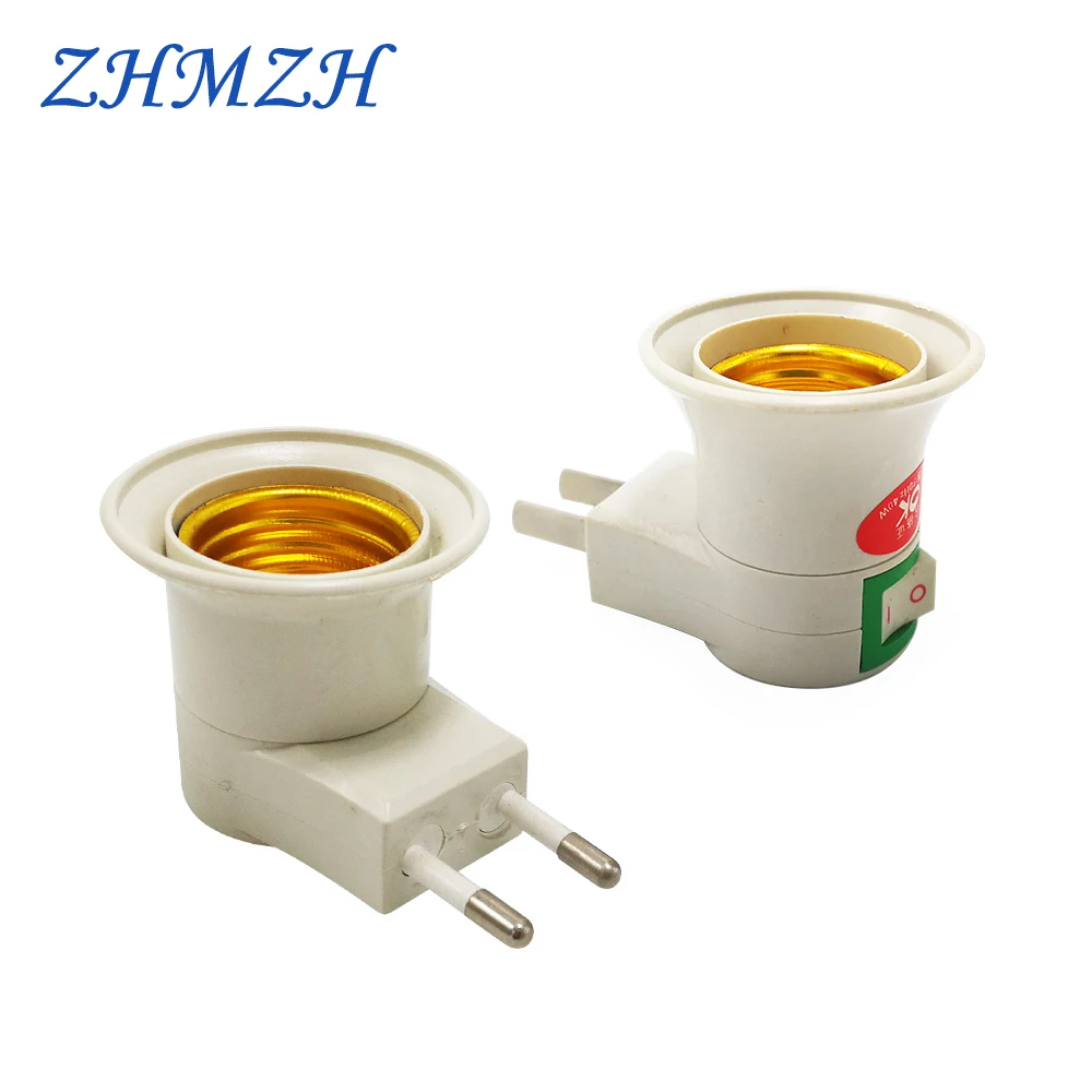 EU US Plug E27 Lamp Holder Wall-mount Switch Lamp Base Converter With ON/OFF Button Screw Mouth Type Light Holder