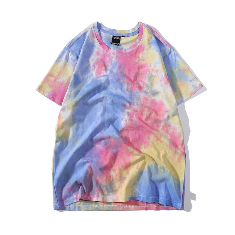 Tie Dye Men\'s Summer T-Shirt 100% Cotton Colorful Fashion Short Sleeves Tshirt for Woman Streetwear Hip-Hop Male Tops M-2XL