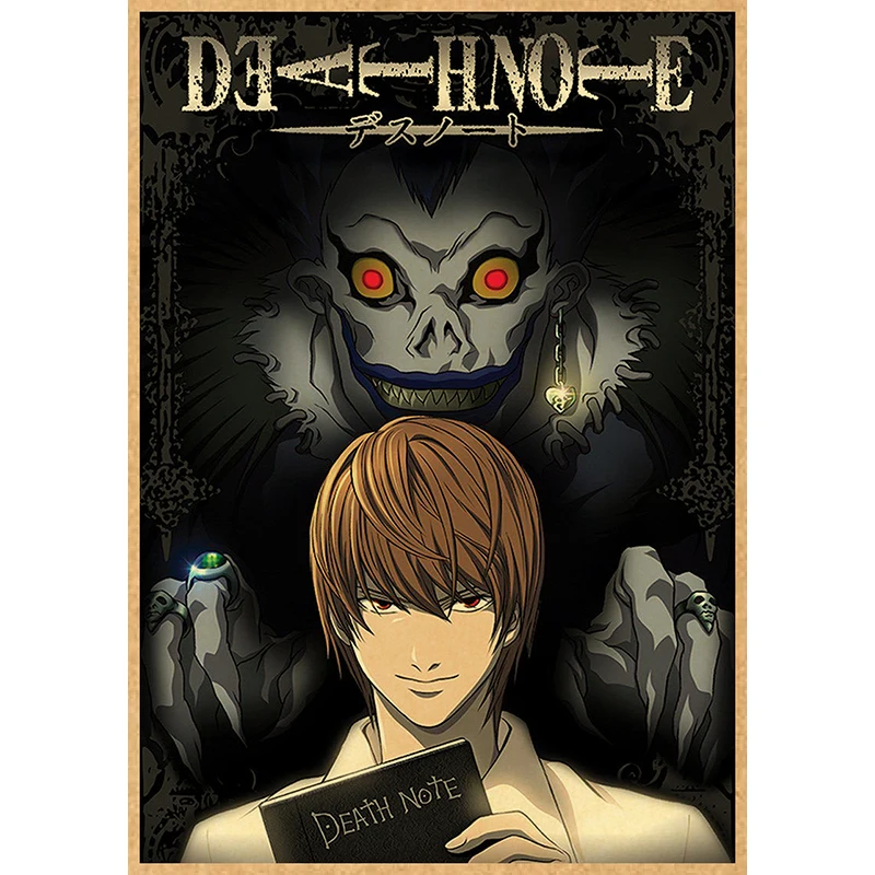 Death Note Aanime Poster, Vintage Print on Kraft Paper 4K High Quality, Home Room Wall Stickers Decorative Art Pictures