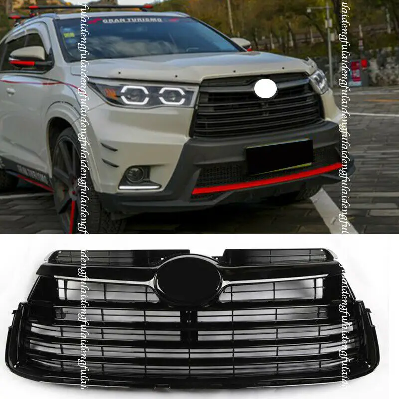 For Toyota Highlander 2014-2016 Gloss Black Grille Front Bumper Center Grill Decor Moulding Cover Trim Car Accessories