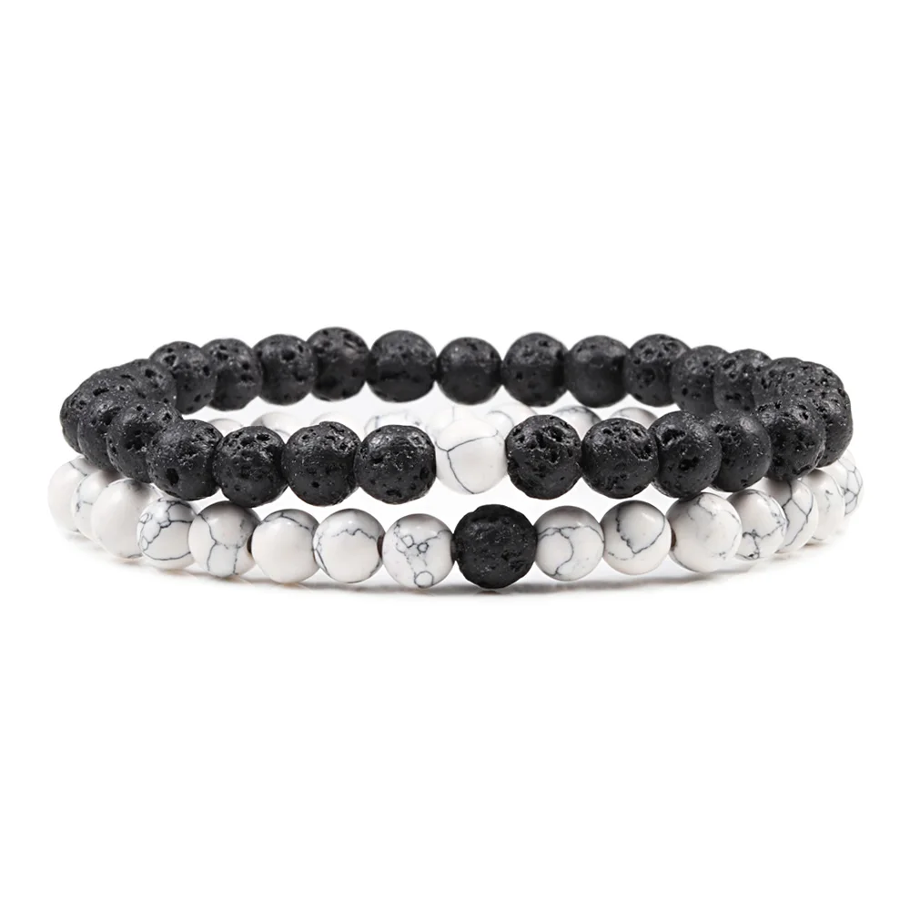 1-2PCS Natural Lava Stone Beaded Bracelets Set