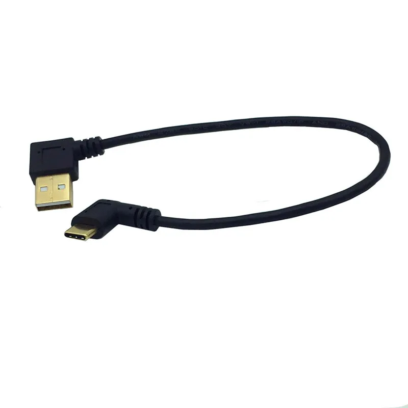 ซ้ายขวามุม 90 องศา USB3.1 Type-c USB ชายไปยัง USB ชายขวา DataCharge Connector สาย 25 ซม.สําหรับแท็บเล็ตโทรศัพท์