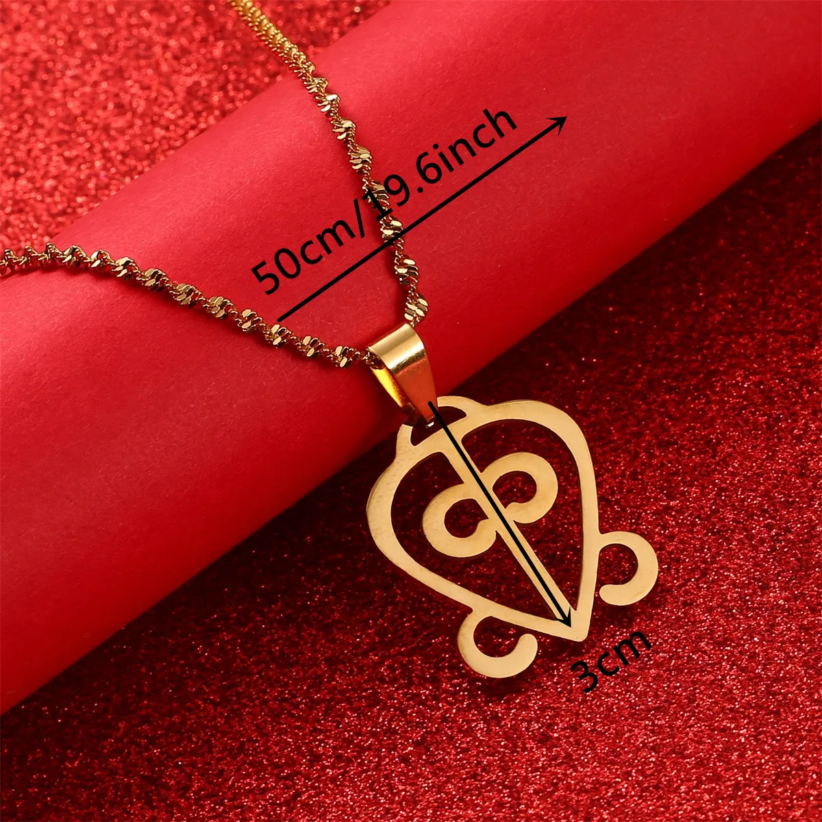 Stainless Steel African Adinkra Symbol Pendant Necklace ODO NNYEW FIE KWAN Power of Love Heart Chain Jewelry