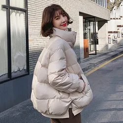 Winter Loose Stand Collar Puffer Jacket Women Short White Duck Down Padded Coats Office Lady Down Parkas Outerwear Female JK-887