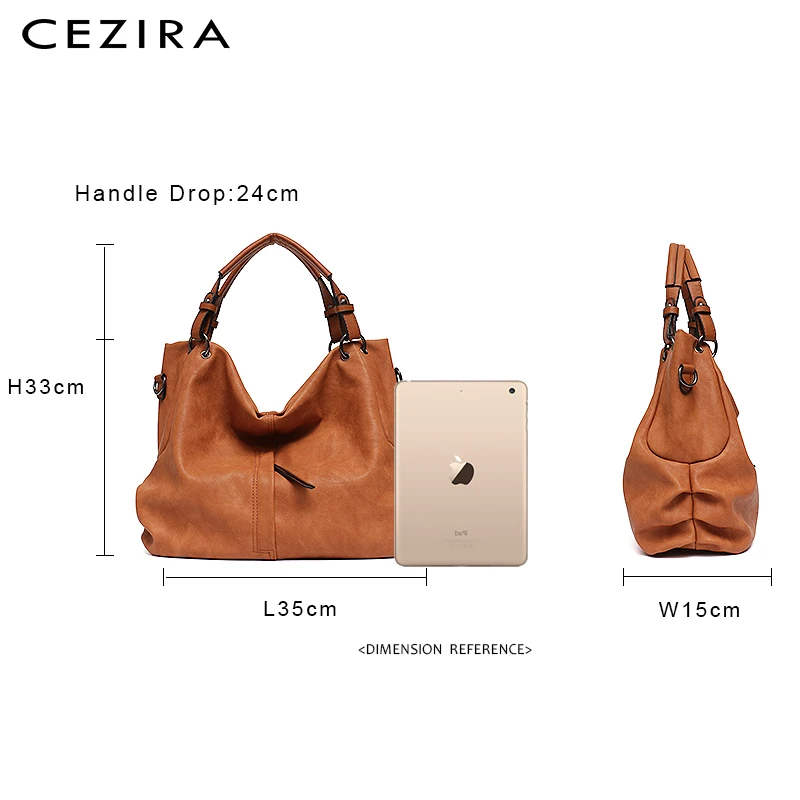 CEZIRA Brand Large Women\'s Leather Handbags High Quality Female Pu Hobos Shoulder Bags Solid Pocket Ladies Tote Messenger Bags