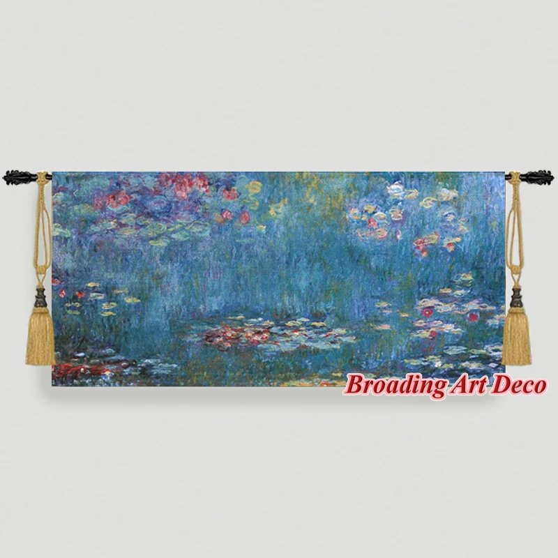 Beautiful Water lilies Jacquard Weave Tapestry Wall Hanging Gobelin Home Art Textile Decoration Aubusson Cotton 100% 145x68cm