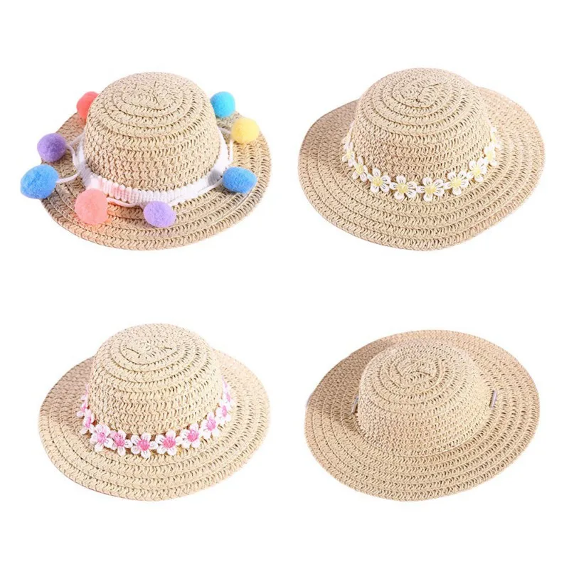 Pets Straw Hat Handcrafted Adjustable Bowknot Summer Spring Cats Dogs Pets Cap Daily Decor Sunhat