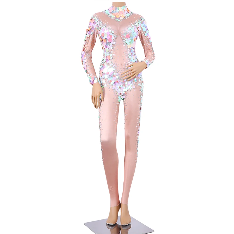 Sexy Mermaid Sequin Stage Jumpsuit Women Carnival Party Bodysuits Crystal Jumpsuit Celebration Occasion Clothing Dancer Costumes