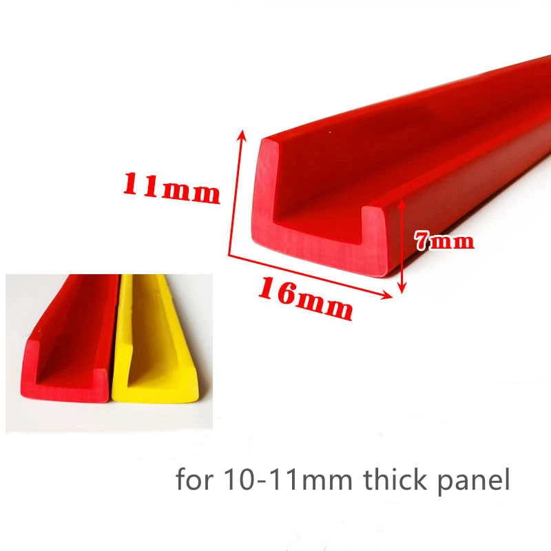 Uneven Hem Rubber U Sealing Strip, 7x16x11mm,for 10-11mm thick Glass Metal Wood Panel Board,Flat Edge Encloser Shield,Yellow Red