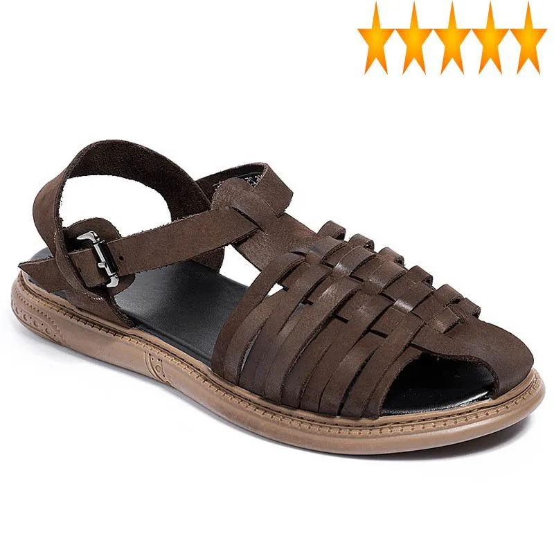 

Mens 2021 Summer Vintage Gladiator Beach Weave Outside Casual Sandals High Quality Genuine Leather Sandalias Shoes Flats