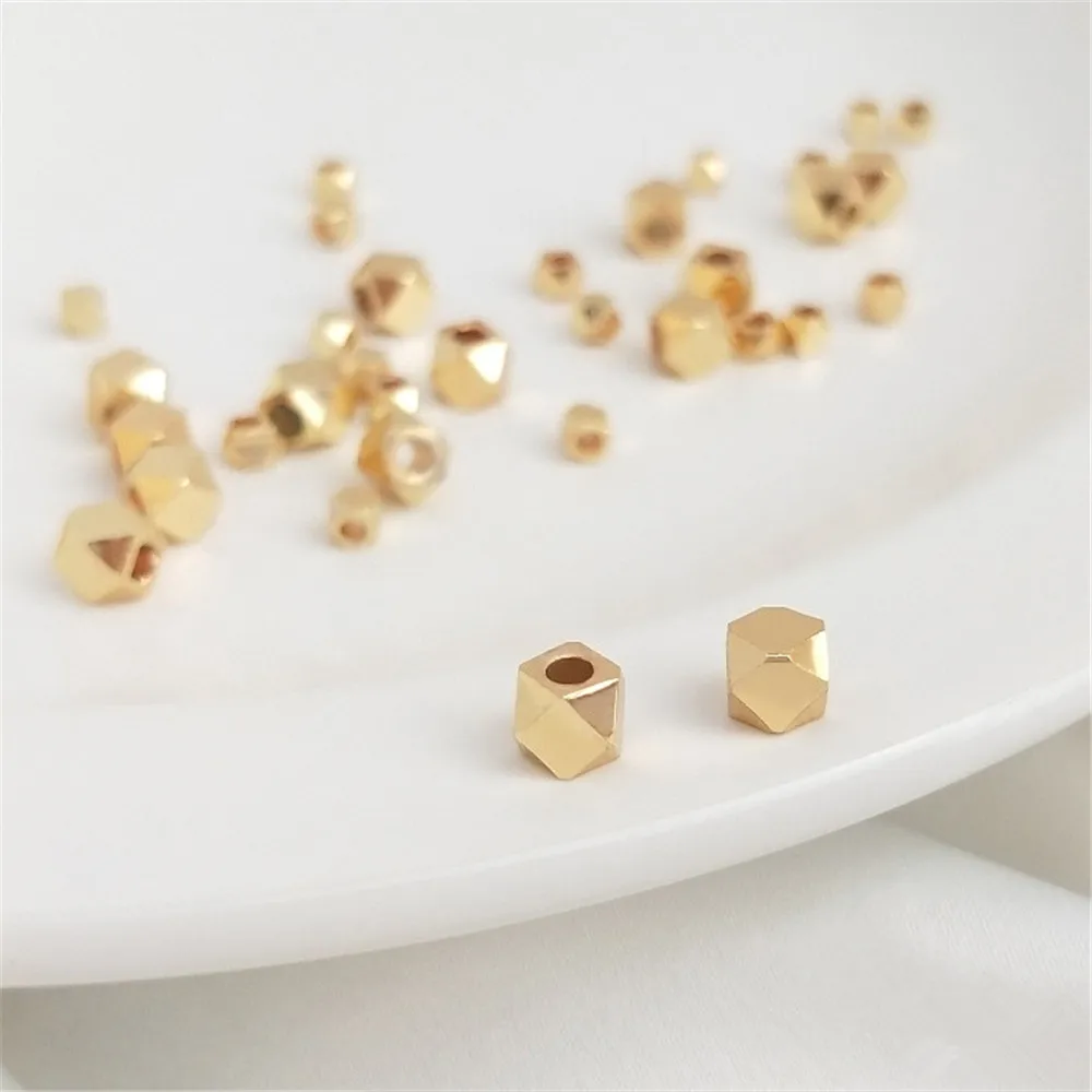 14K Gold Plated Corner bead polygon slice, loose bead, separate bead DIY handmade beading material, first accessories