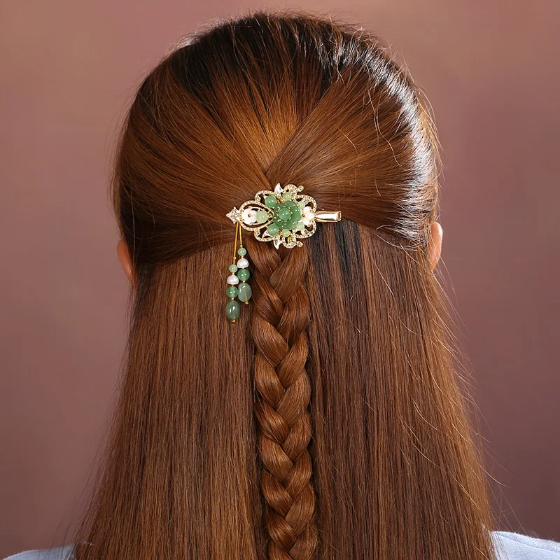 Vintage Green Hairpin Seashell Resin Flower Women Headwear Ethnic Hair Jewelry Barrettes Ornaments Hair Accessories Clip