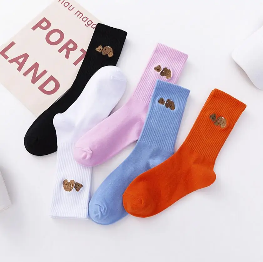 New Men Socks Women Fashion Personality Hot Sale Solid color Little Bear Hip Hop Match Tidal Youth Socks 3 Pairs/Box Sports Sock