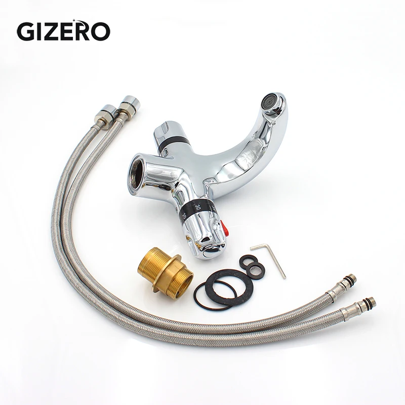 New Arrival Bathroom Basin Mixer Chrome Finish Dual Handle Temperature Control Deck Mounted Basin Thermostat Faucet ZR984