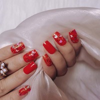 Latest fake nails fine high heel 24 pieces design filled with crystal diamond red