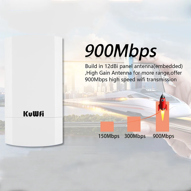 KuWFi 900Mbps Wireless Outdoor WIFI Bridge Wifi Repeater 5G 1KM P2P AP Router Supports No Setting with LED Display