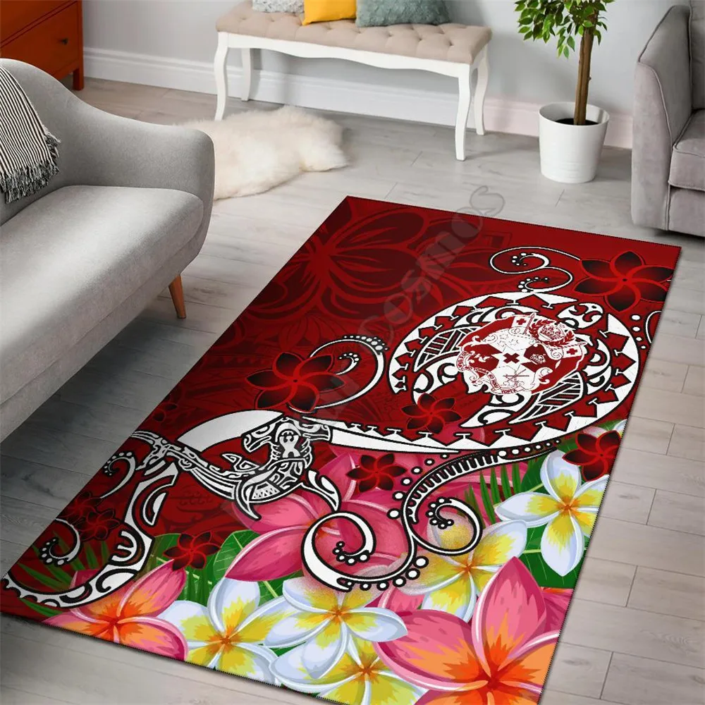 Tonga Area Rug Turtle Plumeria Red Anti-slip Rug Carpet Home Decoration Living Flannel Bedroom Non-slip Floor Rug