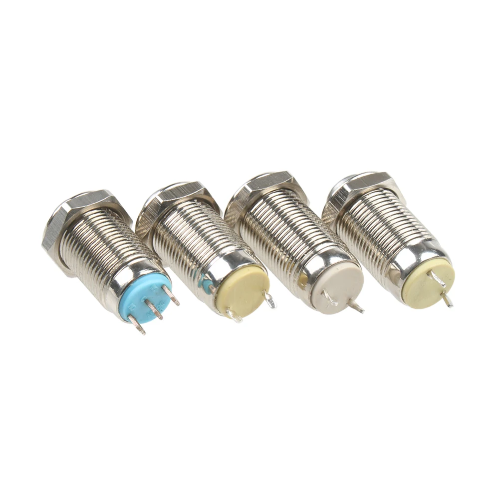 10mm metal chrome push button switches flat/high head 2A/250VAC  NO NC Momentary latching pin terminal 