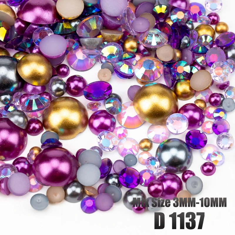 VDD 30/60/200g Gemischte Größen ABS Imitationsperlen Halbrunde Flachrückseitige Perlen AB-Farbe Harz-Strasssteine für Handwerk, Nagelkunst und DIY-Dekoration – Detail 33